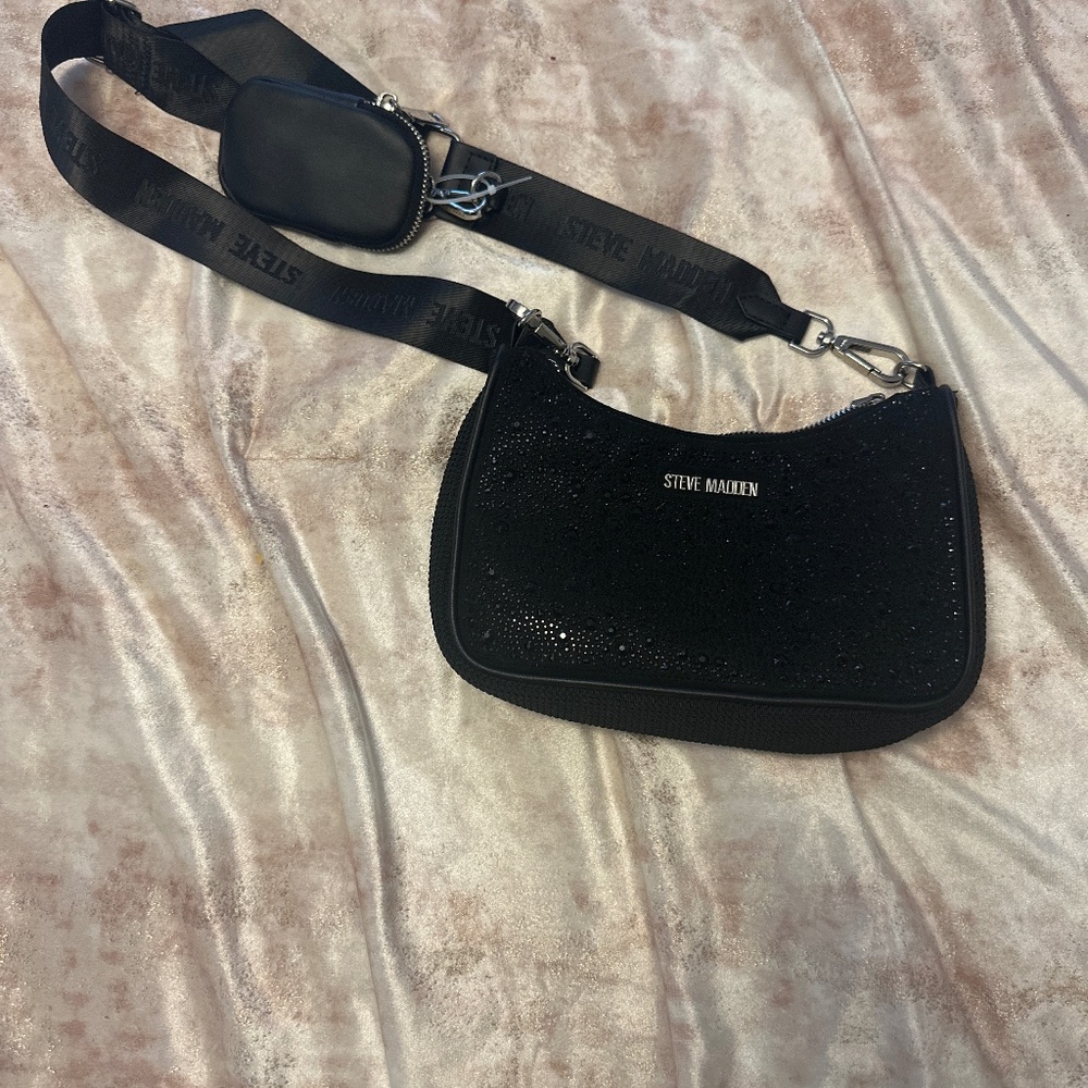 Steve Madden rhinestone black crossbody purse